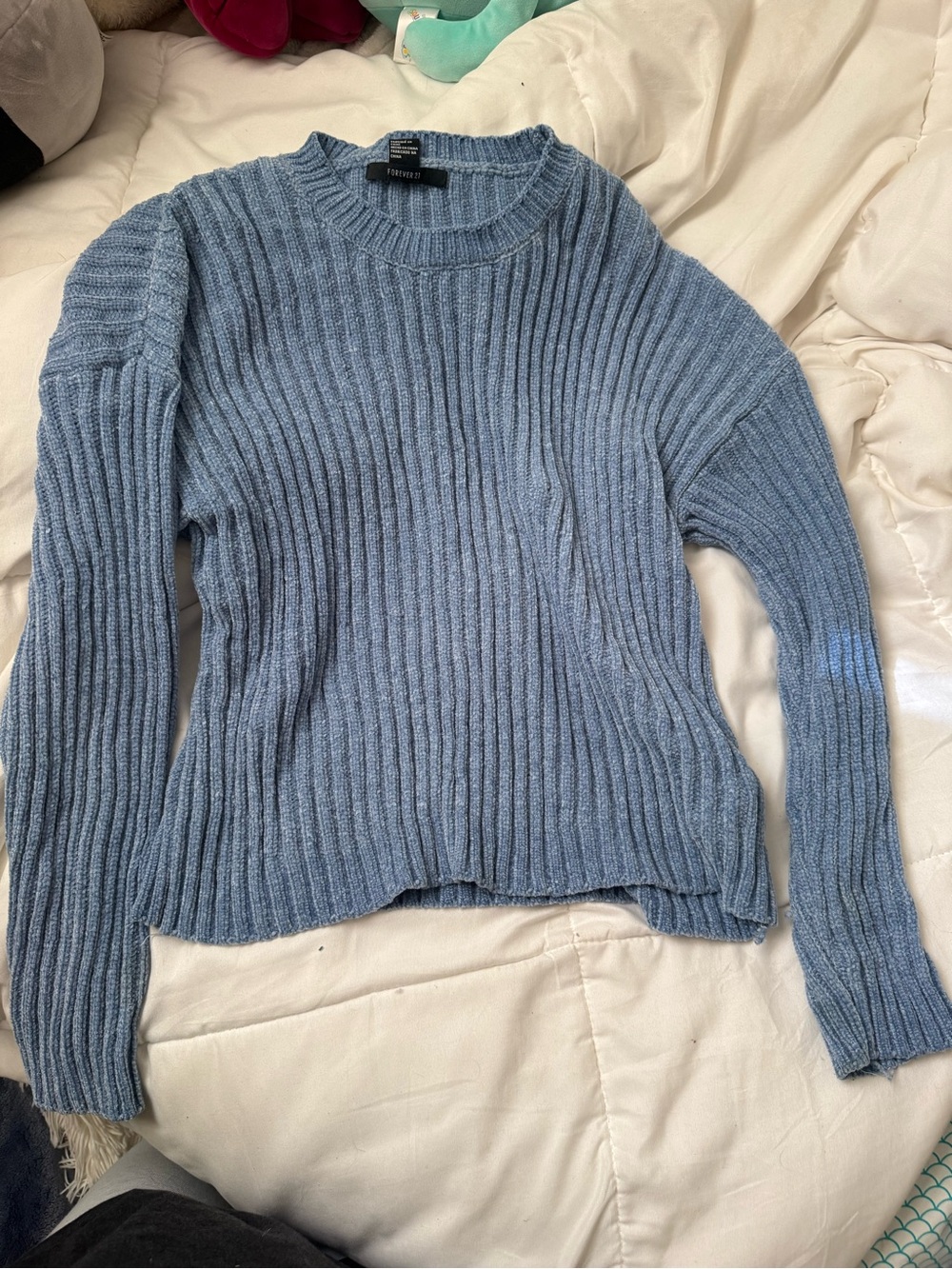 Forever 21 Dusty Blue Ribbed Crewneck Sweater